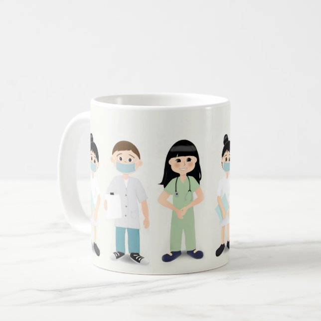 Caneca De Café Medicina com enfermeiras e médicos (Frente Esquerda)