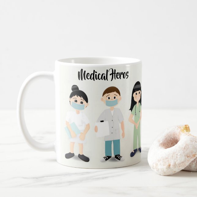 Caneca De Café Medicina com enfermeiras e médicos (Com Donut)