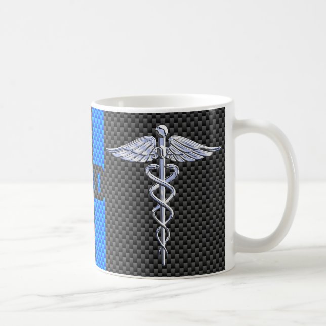 Caneca De Café Médico MD Caduceus Fibras de Carbono Stripes (Direita)
