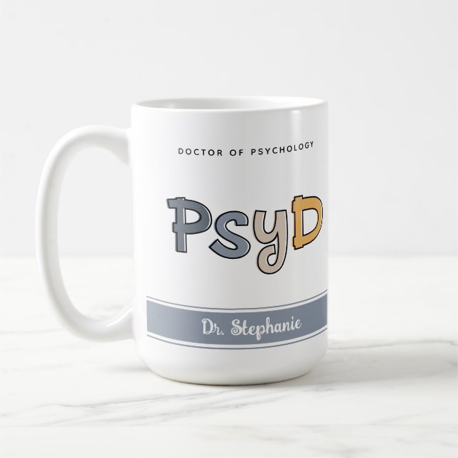 Caneca De Café Médico PsyD Personalizado de Psicologia Psicóloga (Esquerda)