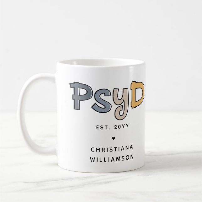 Caneca De Café Médico PsyD Personalizado de Psicologia Psicóloga (Esquerda)