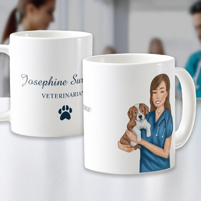 Caneca De Café Médico Veterinário Vet Segurando Nome Personalizad (Criador carregado)