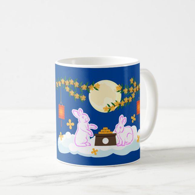 Caneca De Café Médio Festival de outono Coelho da Lua Bolo Osmant (Frente Esquerda)
