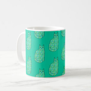 Caneca De Café Médio-século Moderno Gato, Casa da Moeda e Verde