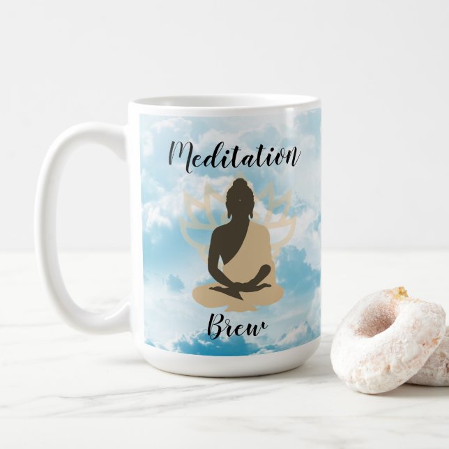 Caneca De Café Meditação Buda sobre Mug nas Nuvens (Com Donut)