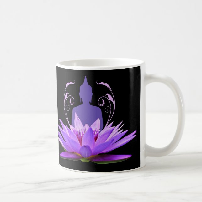 Caneca De Café Meditação de Flor de Lotus Roxo Elegante (Direita)