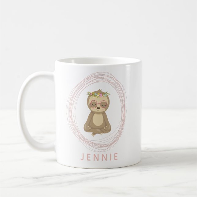 Caneca De Café Meditação de Yoga Sloth Cute Name (Esquerda)