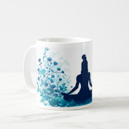Caneca De Café Meditação Ilustração Mug - Floral Azul Sereno