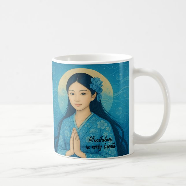 Caneca De Café Meditação Zen Personalizada Imagem Ioga Azul (Direita)