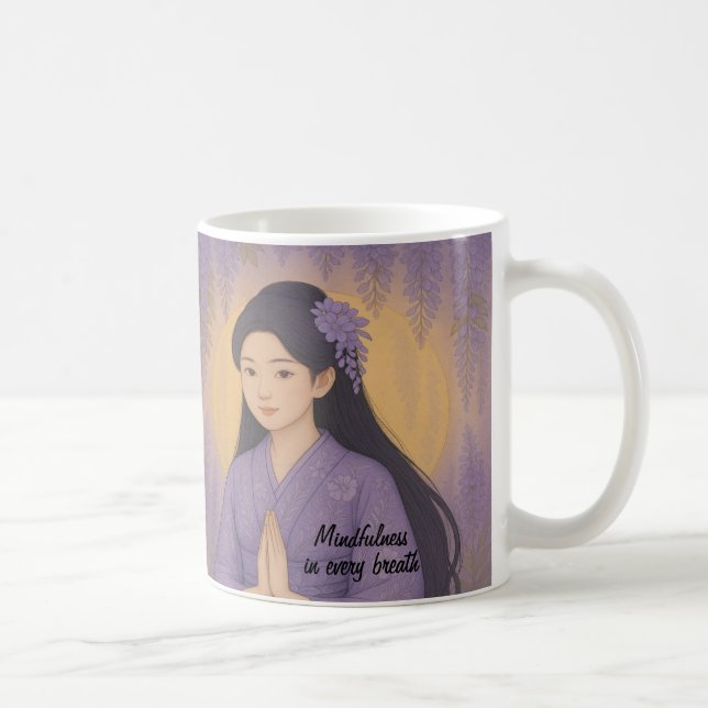 Caneca De Café Meditação Zen Personalizada Mindagação Ioga Roxo (Direita)