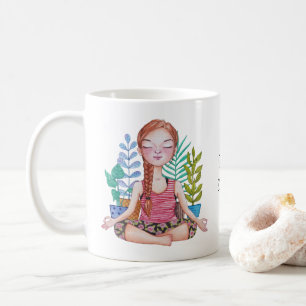 Caneca De Café Meditando Garota Com Plantas