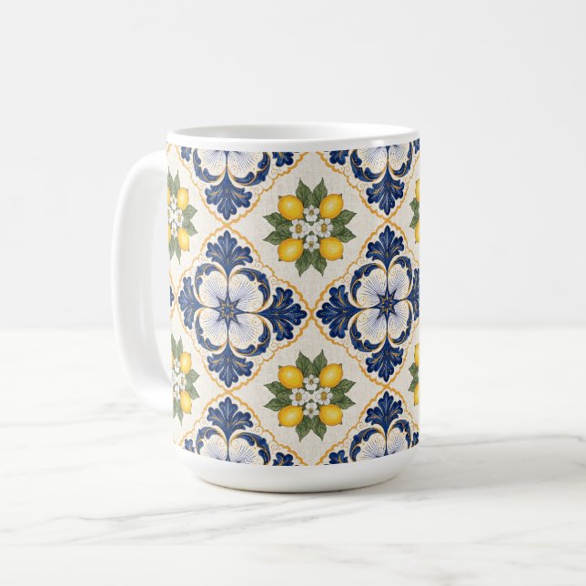 Caneca De Café Mediterranean Lemon Tile Italian Talavera (Frente Esquerda)