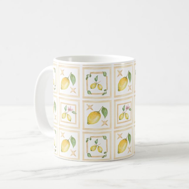 Caneca De Café Mediterrenean Citrus Lemon pattern (Frente Esquerda)