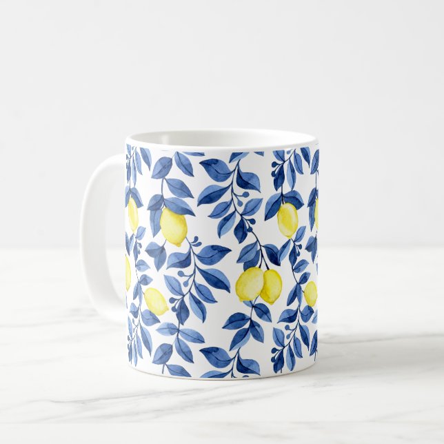 Caneca De Café Mediterrenean Citrus Lemon pattern (Frente Esquerda)