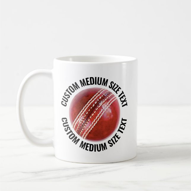 Caneca De Café Medium Personalized Text Cricket Ball 11oz. Custom (Esquerda)