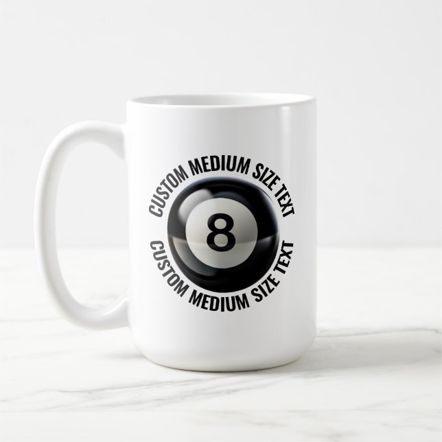 Caneca De Café Medium Personalized Text Pool 8 Ball 15 oz. Custom (Esquerda)