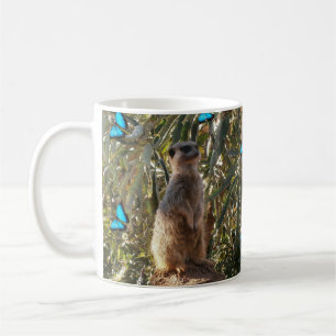 Caneca De Café Meerkat E Borboletas Azuis,