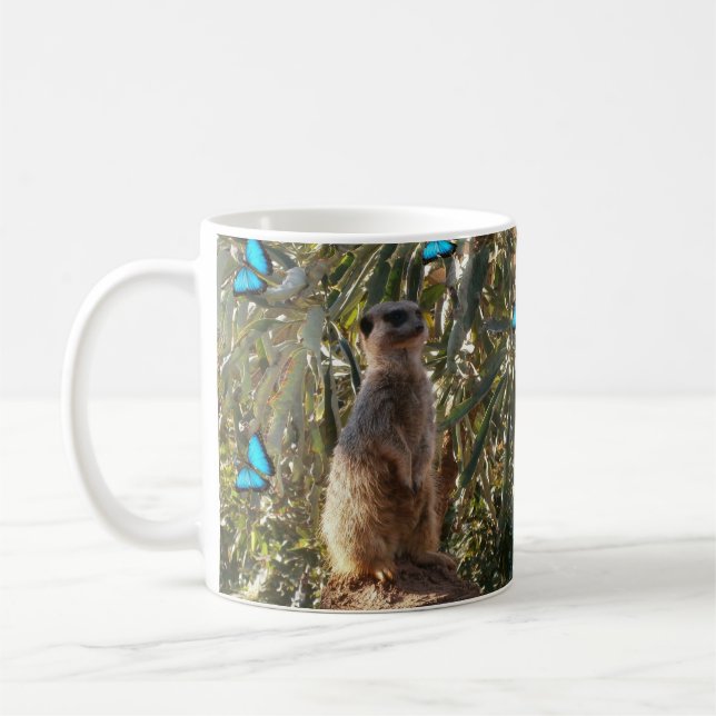Caneca De Café Meerkat E Borboletas Azuis, (Esquerda)