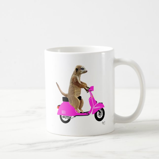 Caneca De Café Meerkat em Moped Rosa (Direita)