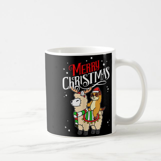 Caneca De Café Meerkat Merry Christmas Reindeer Llama Riding Meer (Direita)