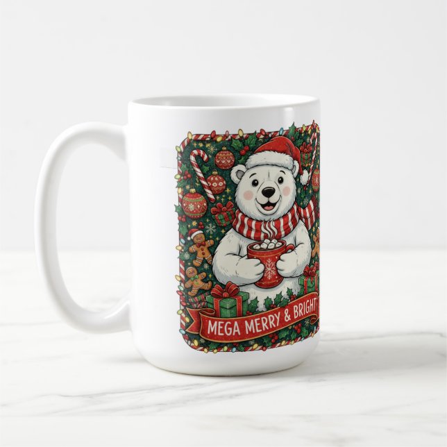 Caneca De Café Mega Merry & Bright – Cute Christmas Bear Holiday  (Esquerda)