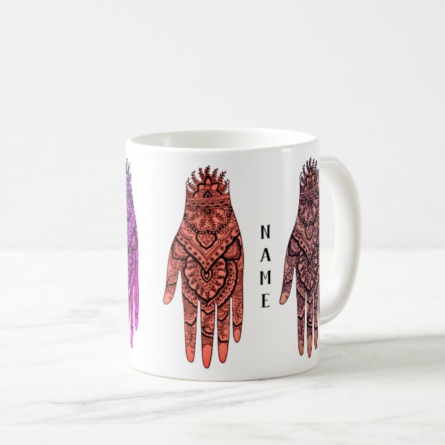 Caneca De Café Mehndi Hand Tattoo Art Design Personalizado (Frente Esquerda)