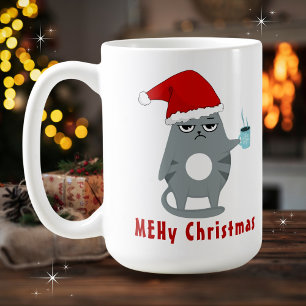 Caneca De Café MEHy (MEH) Papais noeis Engraçados de Natal Gato c