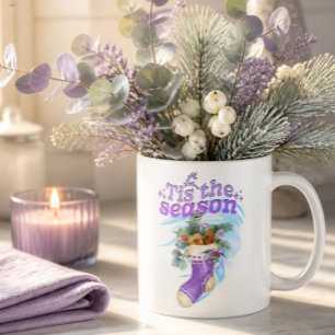 Caneca De Café Meia de Natal em Aquarela Lavanda