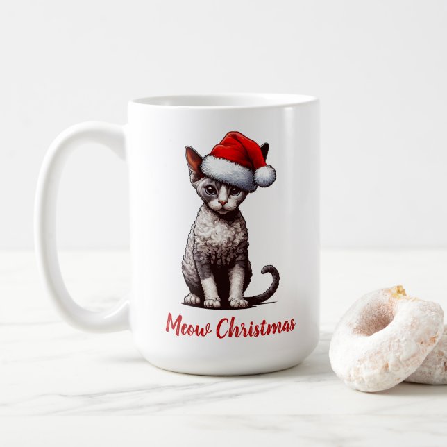 Caneca De Café Meia-Natal Devon Rex Cat, Gatinho de Papais noeis  (Com Donut)