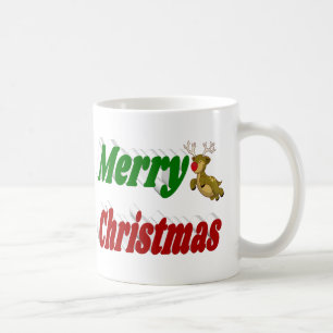 Caneca De Café Meia-tipografia de Reindeiros Voadores de Feliz Na