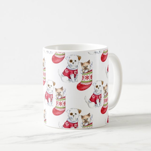 Caneca De Café Meias de Cachorro e Gato de Natal (Frente Esquerda)