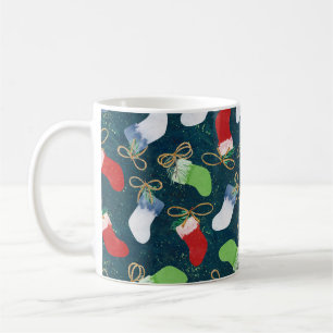 Caneca De Café Meias de Natal, padrão sem costura de aquarela.
