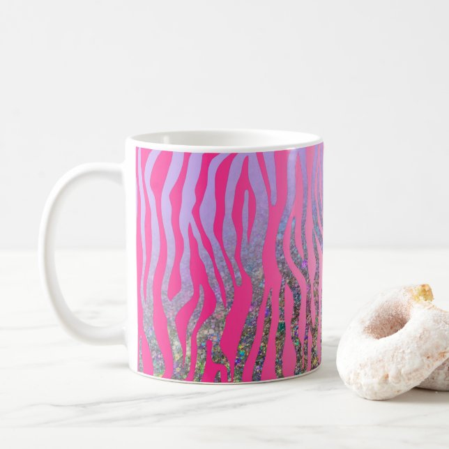 Caneca De Café Meio Brilho Impressão Tigre Rosa (Com Donut)