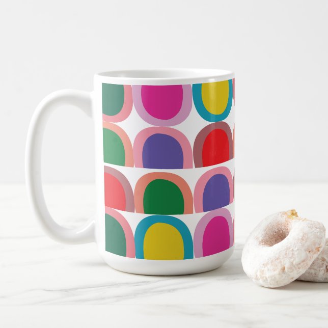Caneca De Café Meio Círculo Geométrico Colorido (Com Donut)