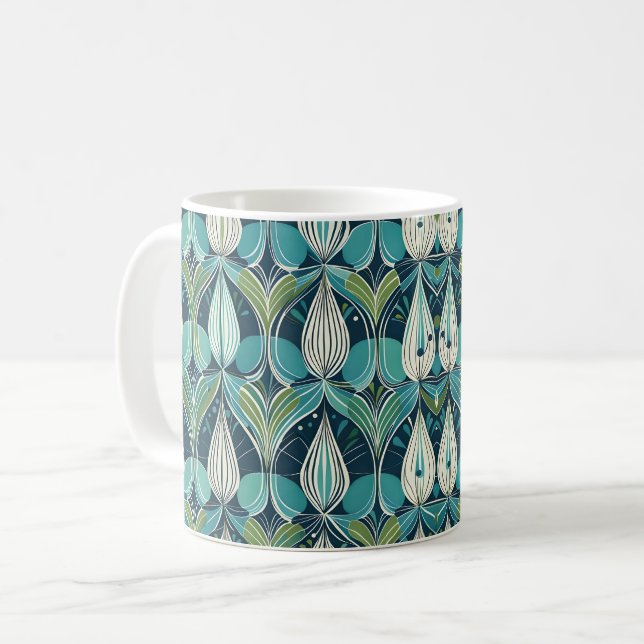 Caneca De Café Meio século Atômico cai padrão verde azul (Frente Esquerda)