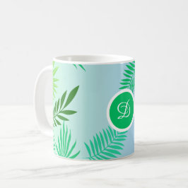 Caneca De Café meio século das folhas tropicais modernas palma az