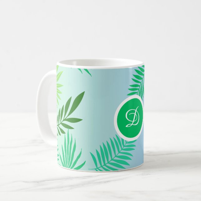 Caneca De Café meio século das folhas tropicais modernas palma az (Frente Esquerda)