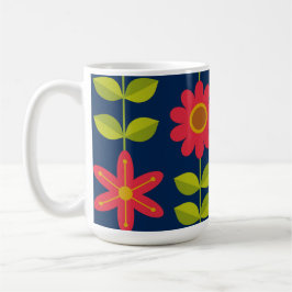 Caneca De Café Meio século Flores vermelhas modernas com folhas