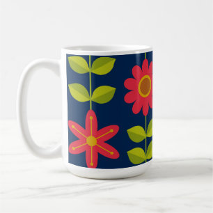 Caneca De Café Meio século Flores vermelhas modernas com folhas