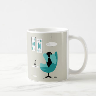 Caneca De Café Meio século Gravel Art em Cinzas com Cachorro Negr