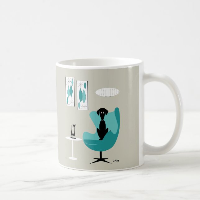 Caneca De Café Meio século Gravel Art em Cinzas com Cachorro Negr (Direita)