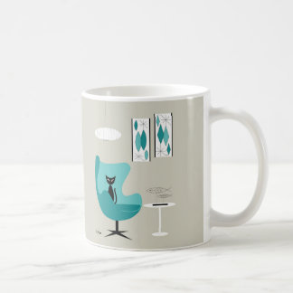 Caneca De Café Meio século Gravel Art em Cinzas com Gato Preto