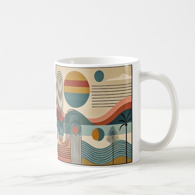 Caneca De Café Meio século Moderno Art Beach Sunrise (Direita)