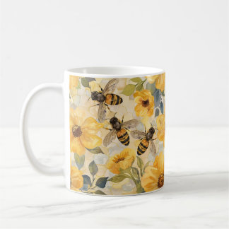 Caneca De Café Mel Bee Honeycomb Flor Padrão