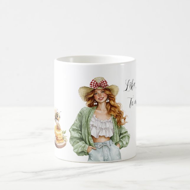 Caneca De Café Mel para uma Abelha Ruiva Chapéu Suéter Verde (Centro)