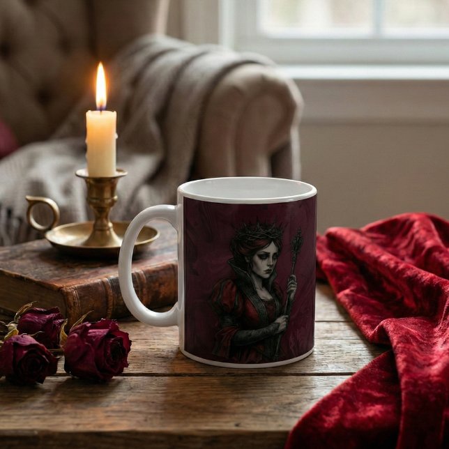 Caneca De Café Melancholy Court Queen and Knight Gothic Fantasy (Criador carregado)