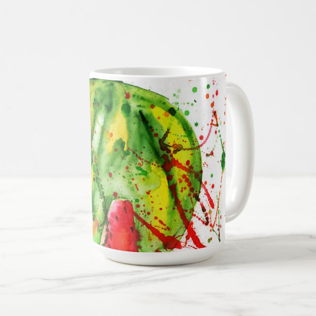 Caneca De Café melancia de cor d'água brilhante abstrato (Frente Esquerda)