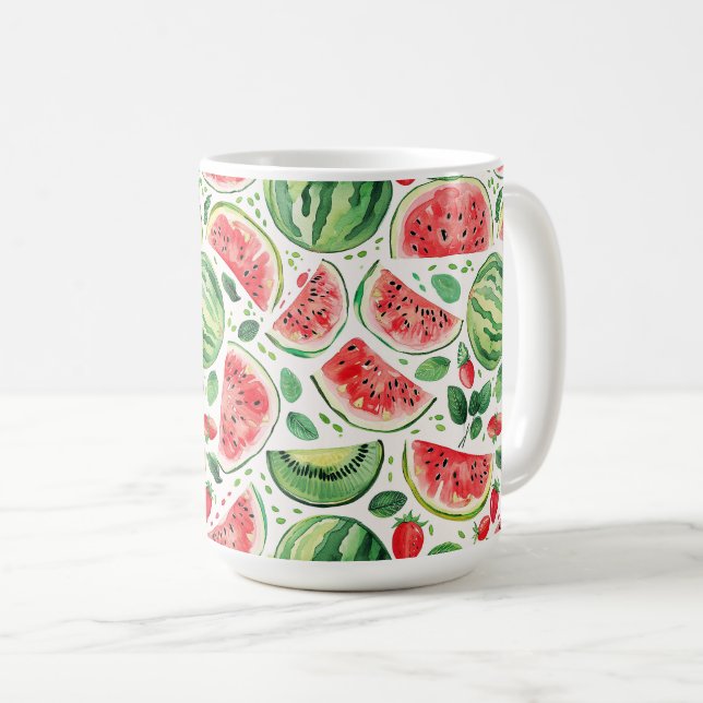 Caneca De Café Melancia e Padrão de Fruta de Verão (Frente Esquerda)