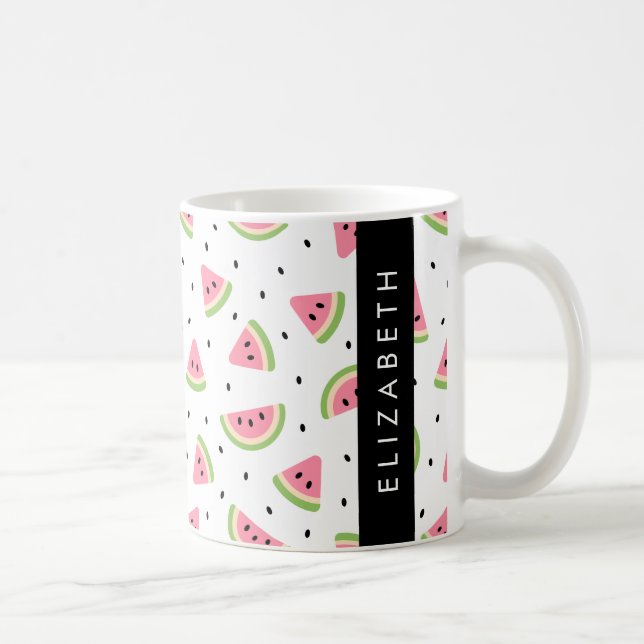 Caneca De Café Melancias Rosa, Sementes De Melancia, Seu Nome (Direita)