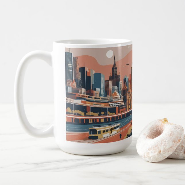 Caneca De Café Melbourne poster vintage (Com Donut)